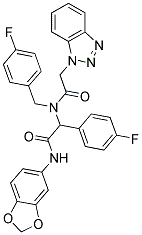 2-(2-(1H-BENZO[D][1,2,3]TRIAZOL-1-YL)-N-(4-FLUOROBENZYL)ACETAMIDO)-N-(BENZO[D][1,3]DIOXOL-5-YL)-2-(4-FLUOROPHENYL)ACETAMIDE Struktur