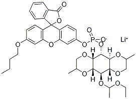 O-(N-BUTYLFLUORESCEIN)-O-(3-[6-O-(D,L-1-ETHOXYETHYL)-1,2:4,5-BIS-O-(1-METHYLETHYLIDENE)-D,L-MYO-INOSITOL])PHOSPHATE, LITHIUM SALT Struktur