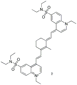 6-[(DIETHYLAMINO)SULFONYL]-4-[(E)-2-(3-((E)-2-[6-[(DIETHYLAMINO)SULFONYL]-1-ETHYL-4(1H)-QUINOLINYLIDENE]ETHYLIDENE)-2-METHYL-1-CYCLOHEXEN-1-YL)ETHENYL]-1-ETHYLQUINOLINIUM IODIDE Struktur