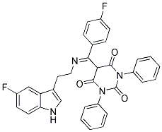 (E)-5-((2-(5-FLUORO-1H-INDOL-3-YL)ETHYLIMINO)(4-FLUOROPHENYL)METHYL)-1,3-DIPHENYLPYRIMIDINE-2,4,6(1H,3H,5H)-TRIONE Struktur