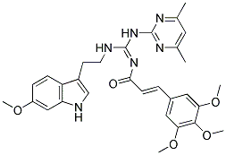 (2E,NE)-N-((4,6-DIMETHYLPYRIMIDIN-2-YLAMINO)(2-(6-METHOXY-1H-INDOL-3-YL)ETHYLAMINO)METHYLENE)-3-(3,4,5-TRIMETHOXYPHENYL)ACRYLAMIDE Struktur