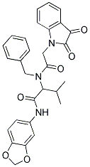 N-(BENZO[D][1,3]DIOXOL-5-YL)-2-(N-BENZYL-2-(2,3-DIOXOINDOLIN-1-YL)ACETAMIDO)-3-METHYLBUTANAMIDE Struktur