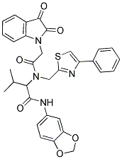 N-(BENZO[D][1,3]DIOXOL-5-YL)-2-(2-(2,3-DIOXOINDOLIN-1-YL)-N-((4-PHENYLTHIAZOL-2-YL)METHYL)ACETAMIDO)-3-METHYLBUTANAMIDE Struktur