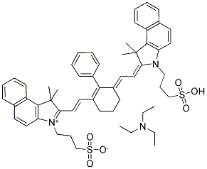 N,N-DIETHYL-1-ETHANAMINIUM 3-(2-[(E)-2-(3-((E)-2-[1,1-DIMETHYL-3-(3-SULFONATOPROPYL)-1H-BENZO[E]INDOLIUM-2-YL]ETHENYL)-2-PHENYL-2-CYCLOHEXEN-1-YLIDENE)ETHYLIDENE]-1,1-DIMETHYL-1H-BENZO[E]INDOL-3-YL)-1-PROPANESULFONATE Struktur