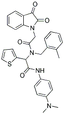 N-(4-(DIMETHYLAMINO)PHENYL)-2-(2-(2,3-DIOXOINDOLIN-1-YL)-N-(2-METHYLBENZYL)ACETAMIDO)-2-(THIOPHEN-2-YL)ACETAMIDE Struktur