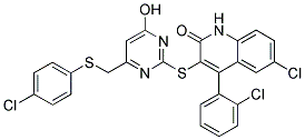 6-CHLORO-4-(2-CHLOROPHENYL)-3-(4-((4-CHLOROPHENYLTHIO)METHYL)-6-HYDROXYPYRIMIDIN-2-YLTHIO)QUINOLIN-2(1H)-ONE Struktur