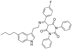 (E)-5-((2-(5-BUTYL-1H-INDOL-3-YL)ETHYLIMINO)(4-FLUOROPHENYL)METHYL)-1,3-DIPHENYLPYRIMIDINE-2,4,6(1H,3H,5H)-TRIONE Struktur