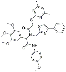 2-(4,6-DIMETHYLPYRIMIDIN-2-YLTHIO)-N-(2-(4-METHOXYPHENYLAMINO)-2-OXO-1-(3,4,5-TRIMETHOXYPHENYL)ETHYL)-N-((4-PHENYLTHIAZOL-2-YL)METHYL)ACETAMIDE Struktur