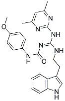 (E)-1-((2-(1H-INDOL-3-YL)ETHYLAMINO)(4,6-DIMETHYLPYRIMIDIN-2-YLAMINO)METHYLENE)-3-(4-METHOXYPHENYL)UREA Struktur