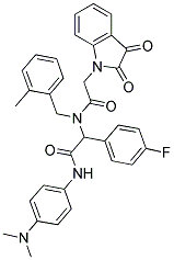 N-(4-(DIMETHYLAMINO)PHENYL)-2-(2-(2,3-DIOXOINDOLIN-1-YL)-N-(2-METHYLBENZYL)ACETAMIDO)-2-(4-FLUOROPHENYL)ACETAMIDE Struktur