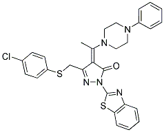 (Z)-1-(BENZO[D]THIAZOL-2-YL)-3-((4-CHLOROPHENYLTHIO)METHYL)-4-(1-(4-PHENYLPIPERAZIN-1-YL)ETHYLIDENE)-1H-PYRAZOL-5(4H)-ONE Struktur