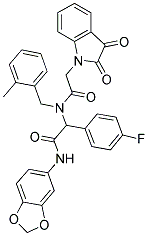 N-(BENZO[D][1,3]DIOXOL-5-YL)-2-(2-(2,3-DIOXOINDOLIN-1-YL)-N-(2-METHYLBENZYL)ACETAMIDO)-2-(4-FLUOROPHENYL)ACETAMIDE Struktur