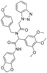 2-(2-(1H-BENZO[D][1,2,3]TRIAZOL-1-YL)-N-(4-METHOXYBENZYL)ACETAMIDO)-N-(BENZO[D][1,3]DIOXOL-5-YL)-2-(3,4,5-TRIMETHOXYPHENYL)ACETAMIDE Struktur