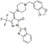 (Z)-4-(1-(4-(BENZO[D][1,3]DIOXOL-5-YLMETHYL)PIPERAZIN-1-YL)ETHYLIDENE)-1-(BENZO[D]THIAZOL-2-YL)-3-(TRIFLUOROMETHYL)-1H-PYRAZOL-5(4H)-ONE Struktur