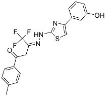 (3Z)-4,4,4-TRIFLUORO-1-(4-METHYLPHENYL)BUTANE-1,3-DIONE 3-{[4-(3-HYDROXYPHENYL)-1,3-THIAZOL-2-YL]HYDRAZONE} Struktur