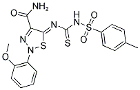 (5Z)-2-(2-METHOXYPHENYL)-5-[({[(4-METHYLPHENYL)SULFONYL]AMINO}CARBONOTHIOYL)IMINO]-2,5-DIHYDRO-1,2,3-THIADIAZOLE-4-CARBOXAMIDE Struktur