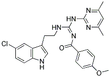 (E)-N-((2-(5-CHLORO-1H-INDOL-3-YL)ETHYLAMINO)(4,6-DIMETHYLPYRIMIDIN-2-YLAMINO)METHYLENE)-4-METHOXYBENZAMIDE Struktur