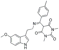 5-[{[2-(5-METHOXY-1H-INDOL-3-YL)ETHYL]IMINO}(4-METHYLPHENYL)METHYL]-1,3-DIMETHYL-2,4,6(1H,3H,5H)-PYRIMIDINETRIONE Struktur