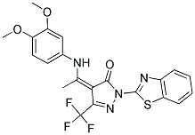 (4Z)-2-(1,3-BENZOTHIAZOL-2-YL)-4-{1-[(3,4-DIMETHOXYPHENYL)AMINO]ETHYLIDENE}-5-(TRIFLUOROMETHYL)-2,4-DIHYDRO-3H-PYRAZOL-3-ONE Struktur