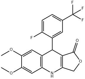 9-[2-FLUORO-5-(TRIFLUOROMETHYL)PHENYL]-6,7-DIMETHOXY-4,9-DIHYDROFURO[3,4-B]QUINOLIN-1(3H)-ONE Struktur