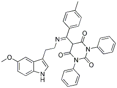 (E)-5-((2-(5-METHOXY-1H-INDOL-3-YL)ETHYLIMINO)(P-TOLYL)METHYL)-1,3-DIPHENYLPYRIMIDINE-2,4,6(1H,3H,5H)-TRIONE Struktur