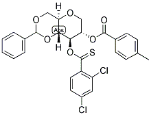 1,5-ANHYDRO-4,6-O-BENZYLIDENE-3-O-[2,4-DICHLOROPHENYL]THIOCARBONYL-2-O-P-TOLUOYL-D-GLUCITOL Struktur