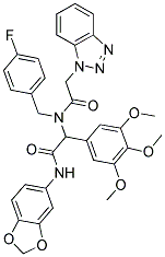 2-(2-(1H-BENZO[D][1,2,3]TRIAZOL-1-YL)-N-(4-FLUOROBENZYL)ACETAMIDO)-N-(BENZO[D][1,3]DIOXOL-5-YL)-2-(3,4,5-TRIMETHOXYPHENYL)ACETAMIDE Struktur