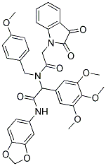 N-(BENZO[D][1,3]DIOXOL-5-YL)-2-(2-(2,3-DIOXOINDOLIN-1-YL)-N-(4-METHOXYBENZYL)ACETAMIDO)-2-(3,4,5-TRIMETHOXYPHENYL)ACETAMIDE Struktur