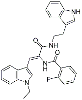 N-[(Z)-2-(1-ETHYL-1H-INDOL-3-YL)-1-({[2-(1H-INDOL-3-YL)ETHYL]AMINO}CARBONYL)ETHENYL]-2-FLUOROBENZAMIDE Struktur