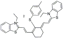 3-ETHYL-2-((E)-2-(3-((E)-2-[3-ETHYL-1,3-BENZOTHIAZOL-2(3H)-YLIDENE]ETHYLIDENE)-2-[(4-METHYLPHENYL)SULFANYL]-1-CYCLOHEXEN-1-YL)ETHENYL)-1,3-BENZOTHIAZOL-3-IUM IODIDE Struktur