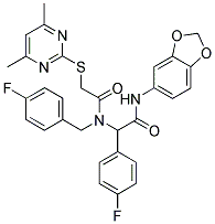 N-(BENZO[D][1,3]DIOXOL-5-YL)-2-(2-(4,6-DIMETHYLPYRIMIDIN-2-YLTHIO)-N-(4-FLUOROBENZYL)ACETAMIDO)-2-(4-FLUOROPHENYL)ACETAMIDE Struktur