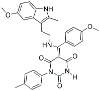 (Z)-5-((2-(5-METHOXY-2-METHYL-1H-INDOL-3-YL)ETHYLAMINO)(4-METHOXYPHENYL)METHYLENE)-1-P-TOLYLPYRIMIDINE-2,4,6(1H,3H,5H)-TRIONE Struktur