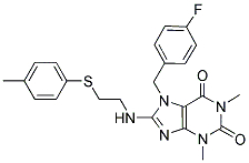 7-(4-FLUOROBENZYL)-1,3-DIMETHYL-8-(2-(P-TOLYLTHIO)ETHYLAMINO)-1H-PURINE-2,6(3H,7H)-DIONE Struktur