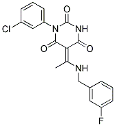 (5E)-1-(3-CHLOROPHENYL)-5-{1-[(3-FLUOROBENZYL)AMINO]ETHYLIDENE}PYRIMIDINE-2,4,6(1H,3H,5H)-TRIONE Struktur