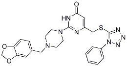 2-(4-(BENZO[D][1,3]DIOXOL-5-YLMETHYL)PIPERAZIN-1-YL)-6-((1-PHENYL-1H-TETRAZOL-5-YLTHIO)METHYL)PYRIMIDIN-4(3H)-ONE Struktur