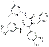 N-(BENZO[D][1,3]DIOXOL-5-YL)-2-(N-BENZYL-2-(4,6-DIMETHYLPYRIMIDIN-2-YLTHIO)ACETAMIDO)-2-(4-HYDROXY-3-METHOXYPHENYL)ACETAMIDE Struktur