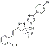 1-[4-(4-BROMOPHENYL)-1,3-THIAZOL-2-YL]-3-[(E)-2-(2-HYDROXYPHENYL)VINYL]-5-(TRIFLUOROMETHYL)-4,5-DIHYDRO-1H-PYRAZOL-5-OL Struktur