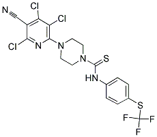 4-(3,4,6-TRICHLORO-5-CYANOPYRIDIN-2-YL)-N-{4-[(TRIFLUOROMETHYL)THIO]PHENYL}PIPERAZINE-1-CARBOTHIOAMIDE Struktur