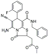 METHYL 2-[5-AMINO-8-[(BENZYLAMINO)CARBONYL]-6-CYANO-7-(2-FLUOROPHENYL)-3-OXO-2,3-DIHYDRO-7H-[1,3]THIAZOLO[3,2-A]PYRIDIN-2-YL]ACETATE Struktur