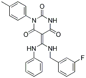 5-{(Z)-ANILINO[(3-FLUOROBENZYL)AMINO]METHYLIDENE}-1-(4-METHYLPHENYL)-2,4,6(1H,3H)-PYRIMIDINETRIONE Struktur