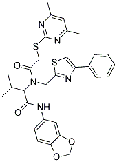 N-(BENZO[D][1,3]DIOXOL-5-YL)-2-(2-(4,6-DIMETHYLPYRIMIDIN-2-YLTHIO)-N-((4-PHENYLTHIAZOL-2-YL)METHYL)ACETAMIDO)-3-METHYLBUTANAMIDE Struktur