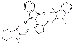 1-OXO-2-(5-[(E)-2-(1,3,3-TRIMETHYL-1,3-DIHYDRO-2H-INDOL-2-YLIDENE)ETHYLIDENE]-2-[(E)-2-(1,3,3-TRIMETHYL-3H-INDOLIUM-2-YL)ETHENYL]-1-CYCLOPENTEN-1-YL)-1H-INDEN-3-OLATE Struktur