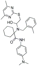 N-(4-(DIMETHYLAMINO)PHENYL)-1-((2-(4,6-DIMETHYLPYRIMIDIN-2-YLTHIO)-1-HYDROXYETHYL)(2-METHYLBENZYL)AMINO)CYCLOHEXANECARBOXAMIDE Struktur