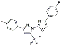 4-(4-FLUOROPHENYL)-2-[3-(4-METHYLPHENYL)-5-(TRIFLUOROMETHYL)-1H-PYRAZOL-1-YL]-1,3-THIAZOLE Struktur