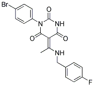 (5E)-1-(4-BROMOPHENYL)-5-{1-[(4-FLUOROBENZYL)AMINO]ETHYLIDENE}PYRIMIDINE-2,4,6(1H,3H,5H)-TRIONE Struktur