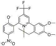 2-[9,10-DIMETHOXY-6,6-DIMETHYL-2-(TRIFLUOROMETHYL)-6H,7H-PYRIDO[2,1-A]ISOQUINOLINIUM-4-YL]-4-NITROBENZENOLATE Struktur