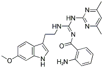 (E)-2-AMINO-N-((4,6-DIMETHYLPYRIMIDIN-2-YLAMINO)(2-(6-METHOXY-1H-INDOL-3-YL)ETHYLAMINO)METHYLENE)BENZAMIDE Struktur