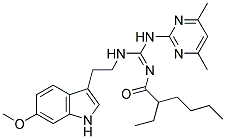 (E)-N-((4,6-DIMETHYLPYRIMIDIN-2-YLAMINO)(2-(6-METHOXY-1H-INDOL-3-YL)ETHYLAMINO)METHYLENE)-2-ETHYLHEXANAMIDE Struktur