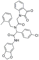 N-(BENZO[D][1,3]DIOXOL-5-YL)-2-(4-CHLOROPHENYL)-2-(2-(2,3-DIOXOINDOLIN-1-YL)-N-(2-METHYLBENZYL)ACETAMIDO)ACETAMIDE Struktur