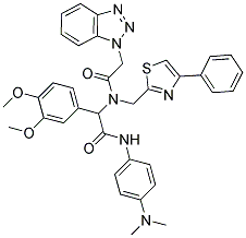 2-(2-(1H-BENZO[D][1,2,3]TRIAZOL-1-YL)-N-((4-PHENYLTHIAZOL-2-YL)METHYL)ACETAMIDO)-2-(3,4-DIMETHOXYPHENYL)-N-(4-(DIMETHYLAMINO)PHENYL)ACETAMIDE Struktur